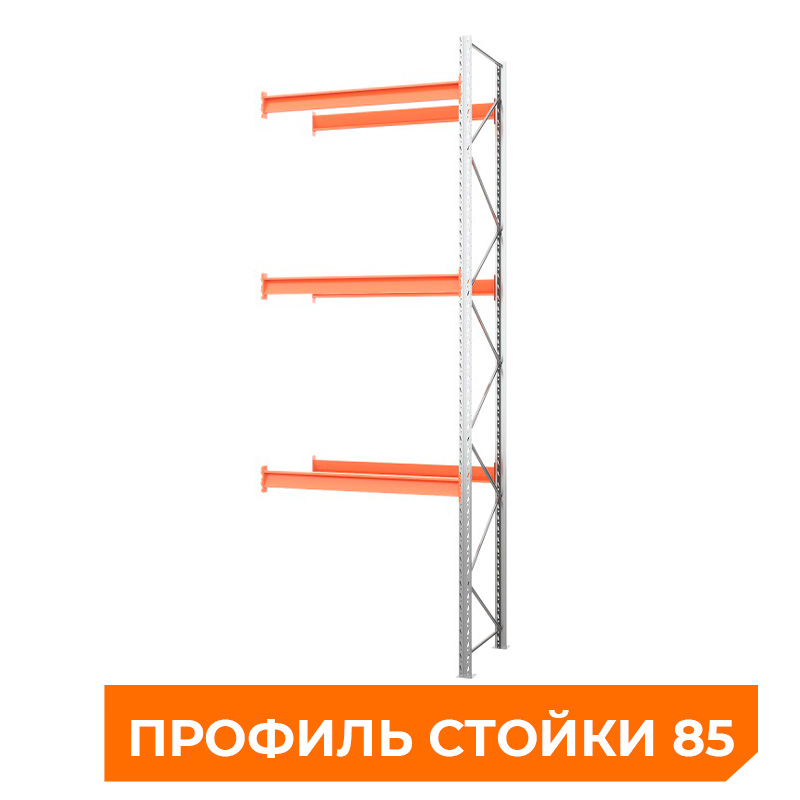 Секция приставная стеллажа металлического паллетного 4500х1800х1100 мм (85.1.5). Ярусы: пол+3